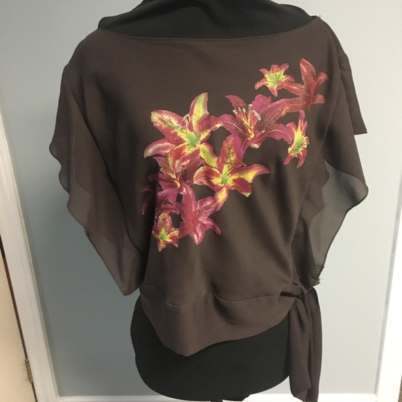 - Women’s Dynamite Sheer Black Brown Blouse - Picture 1 of 6